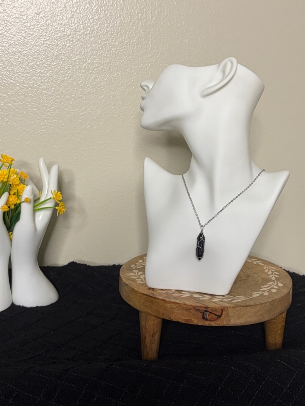 Wire Wrapped Black Obsidian Crystal Necklace